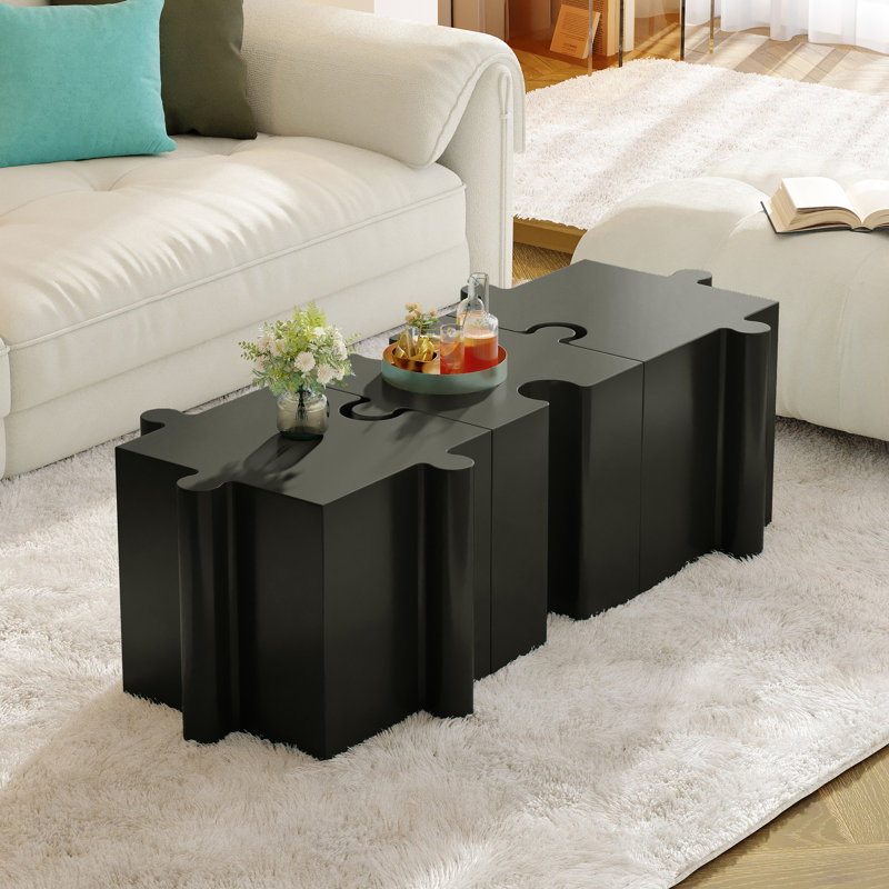 Table casse-tête 3, design emboîtable, capacité de 90 kg, décoration intérieure et extérieure, compacte et fonctionnelle, aucun assemblage requis, espaces latéraux flexibles, applications spatiales.