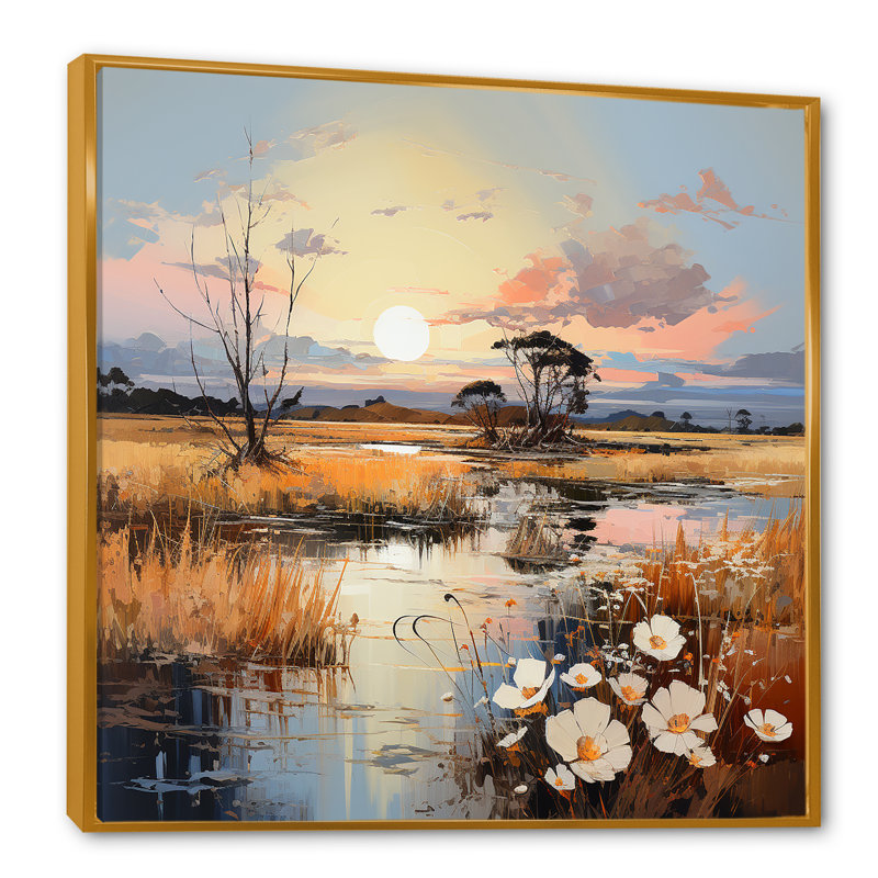 «Prairies Charm Sunset Infinite Serenity II», reproduction d'art des Prairies, Cadre flottant doré, 16" H x 16" W
