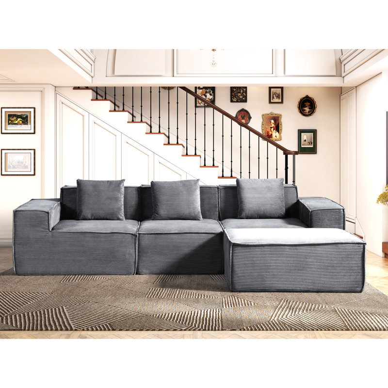 Canapé modulaire convertible en velours côtelé avec coussins, canapé-lit modulaire en L pour le salon, gris foncé - assemblage rapide et facile, conception en forme de L spacieuse, configuration multiple, confort semblable à un nuage profond,