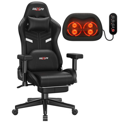 Gaming Chair with Heating and Kneading Massage, Ergonomic Office Chair, 175° Reclining Padded Adjustable 2D Armrests, High Back Computer Chair with Fo by Inbox Zero