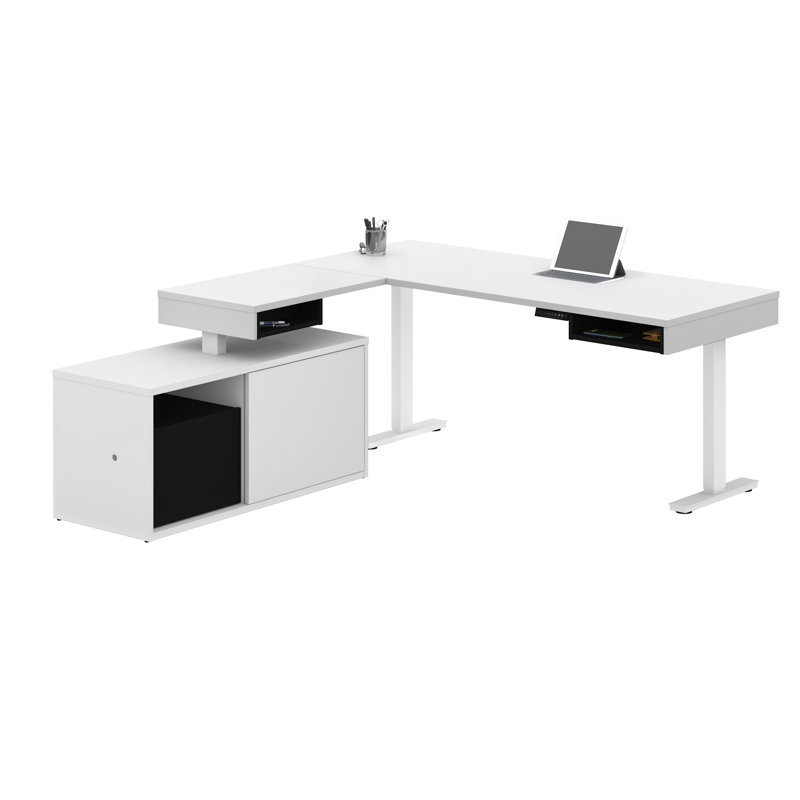 Hansel Adjustable L-Shaped Standing Desk, White/Black