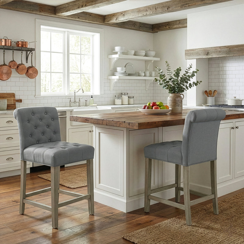 Cirencester Upholstered Counter Stool, Gray, Counter Stool (24" Seat Height)
