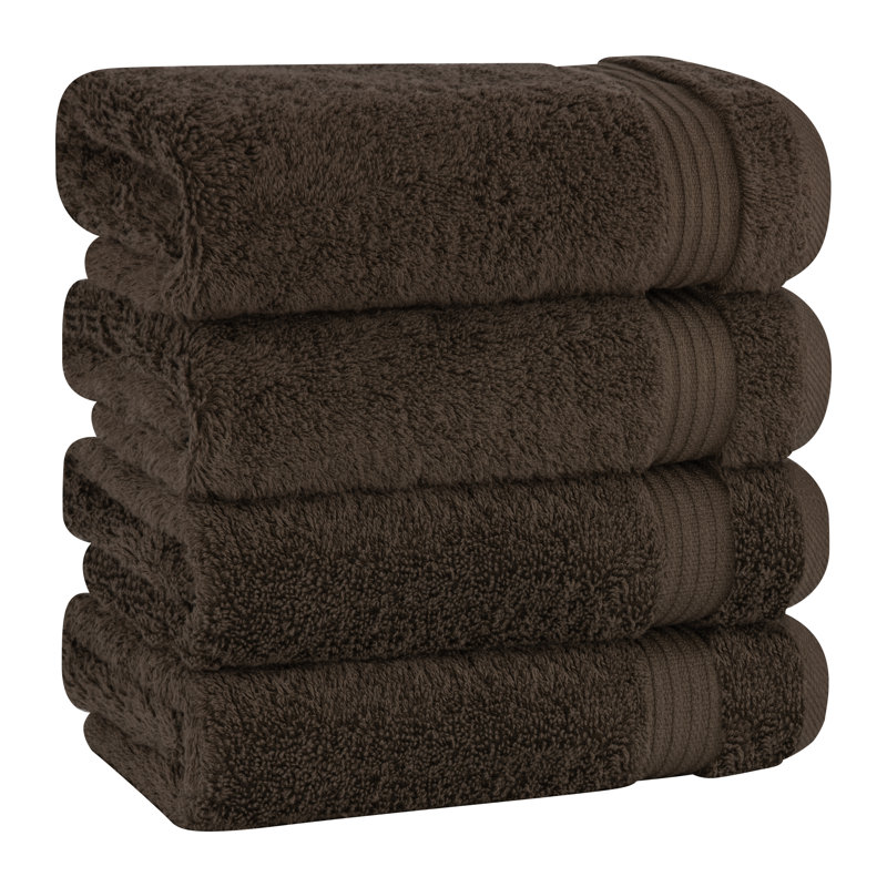 100% Cotton Turkish  Hand Towel Set, 4 Piece Soft, Absorbent Hand Face Towels, Brown