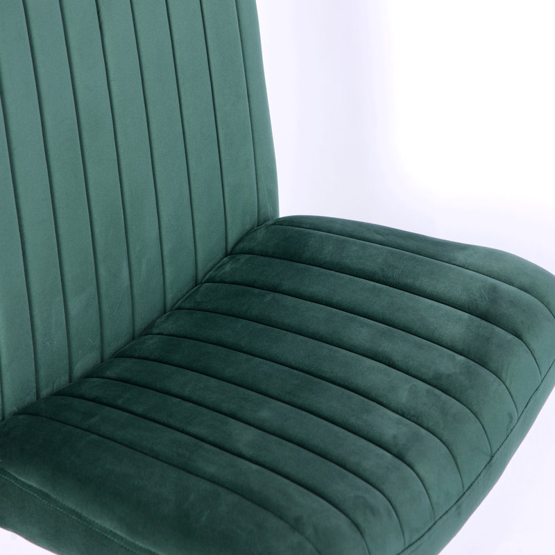 Green Velvet Criss Cross Armless Office Chair, With Wheels - Versatile For Home Office Meditation & Makeup, Green