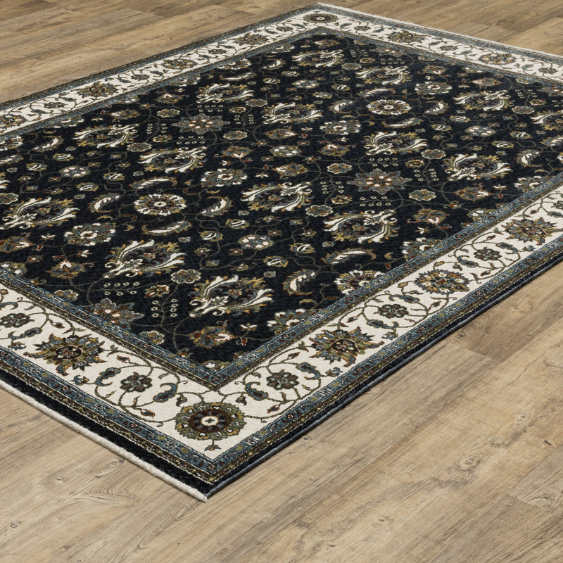Tapis bleu / ivoire Sorusch, Rectangle 3 pi 10 po x 5 pi 6 po