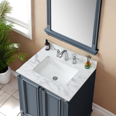 Sintered Stone White Bathroom Vanity Sink Top 31"X22" - Ceramic Undermount Sink, To Wear And Tear Stone, With Scratches