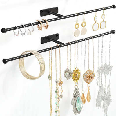 Organisateur de bijoux mural, vis incluses, paquet de 2, noir