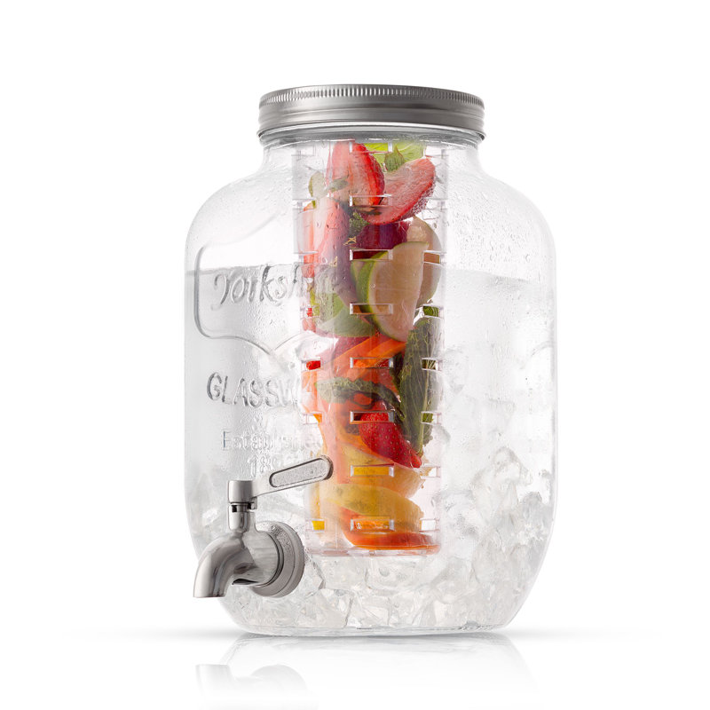 Distributeur de boissons en verre avec robinet, infuseur de glace et infuseur de fruits JoyJolt - 1 gallon