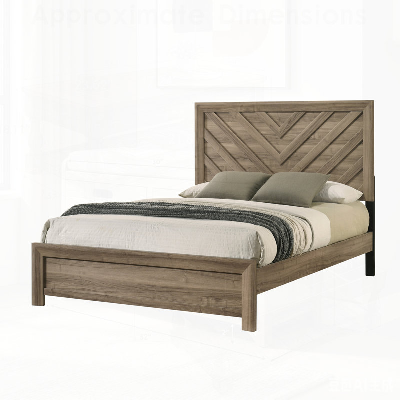 Lit de tête de lit à chevrons avec finition bois chaud brun clair, parfait pour les chambres modernes et confortables