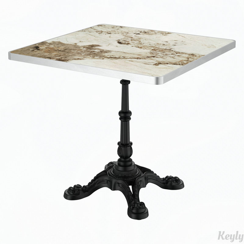 Table de salle à manger d'extérieur avec plateau en pierre frittée, H 28,3 po x l 31,5 po x P 31,5 po