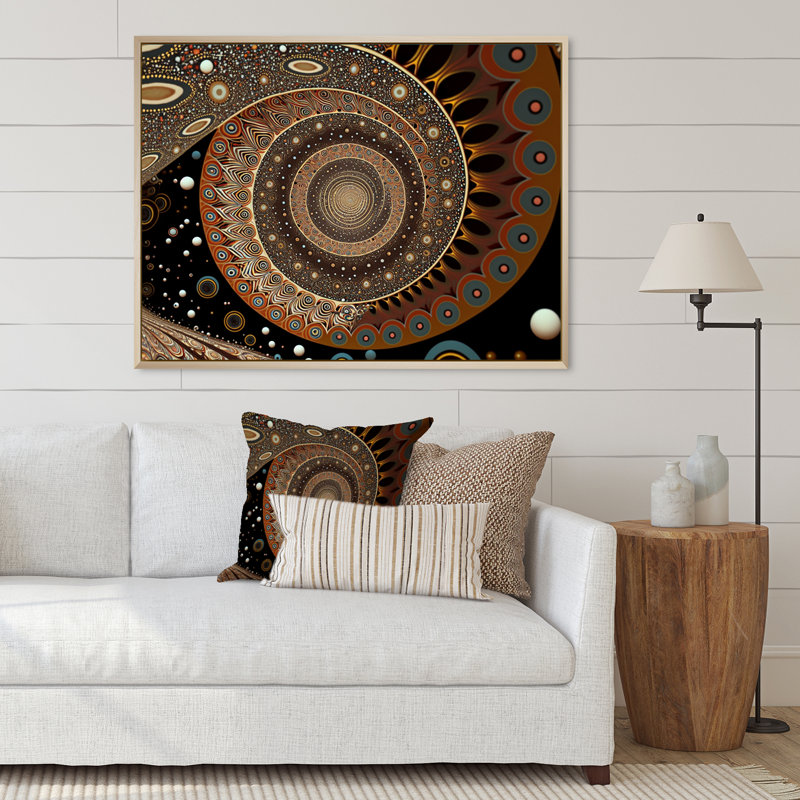 " Vintage Fractal Spiral In Retro Terracotta ", 24" H x 32" W, Natural Floater Framed