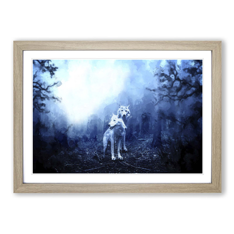 White Wolves in the Forest in Abstract - Framed Print, Oak, 40cm H x 60cm W x 2cm D