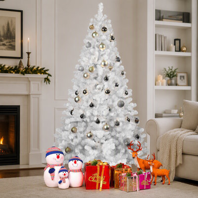 Sapin de Noël blanc de 2,4 m avec fil à mémoire de forme, 1430 branches, sapin artificiel en PVC articulé pour un montage facile et une décoration intérieure idéale pour les fêtes.