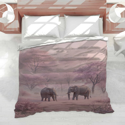 Édredon éléphants en forêt rose