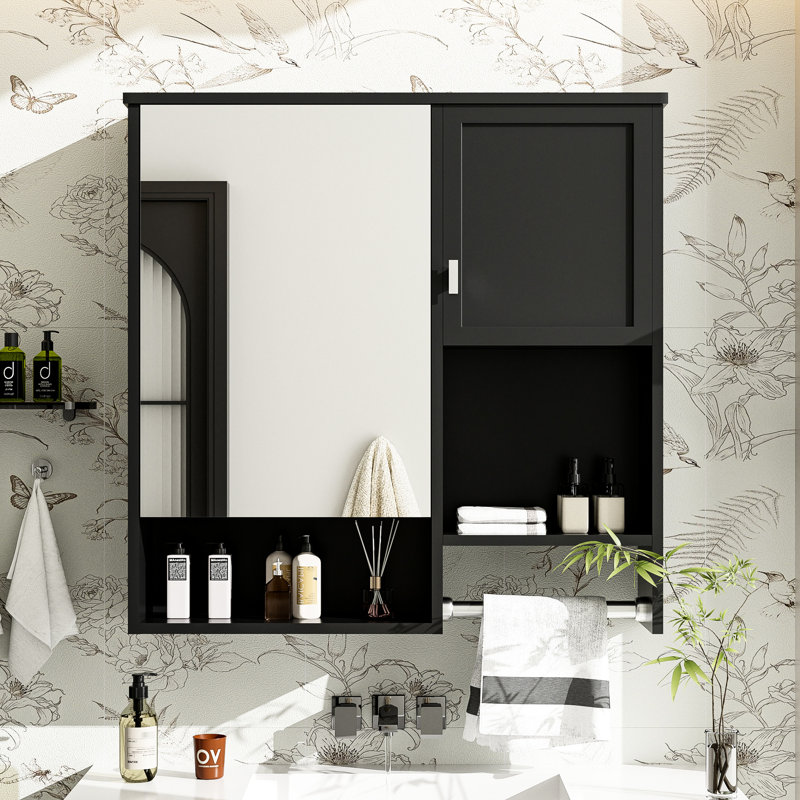 Armoire de salle de bain de 29,51 po x 28,74 po avec miroir - tablette réglable, style noir moderne, rangement mural de 29 po