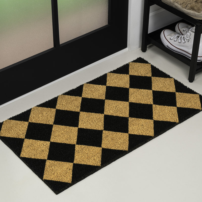 Paige Modern Classic Diamond-Patterned Coir Natural/Black Indoor/Outdoor Doormat, 24" W x 36" L