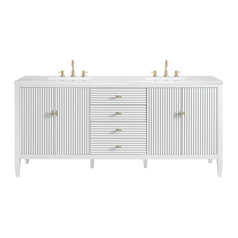 Myrrin 72'' W Double Vanity, Bright White, Carrara White, 8" Widespread