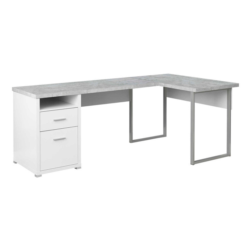 Bureau en L, L 80 po, Orienté vers la gauche, Gris / Blanc, Pierre grise