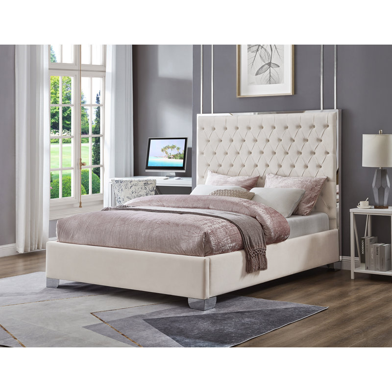 Lit plateforme tapissier Jeslene Kolab, Grand, Blanc cassé