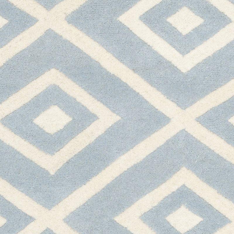 Blue and Ivory Geometric Hand-Tufted Wool Rug, 8' x 10'