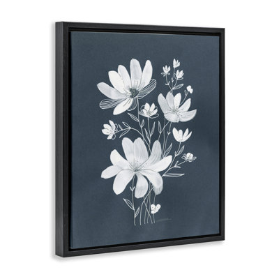 «White Floral with Contour Grey Floater», art mural sur toile par Leeza Hernandez