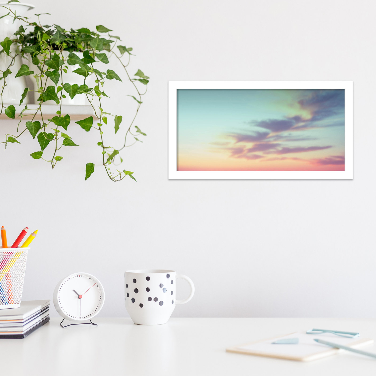 Ethereal Sunset on the Beach Print, White Framed, 17" W x 9" H x 1" D