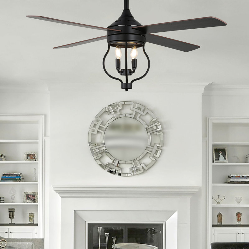 52" Industrial Ceiling Fan with Light Kit and Remote Control, Quiet DC Motor Ceiling Fan for Living Room
