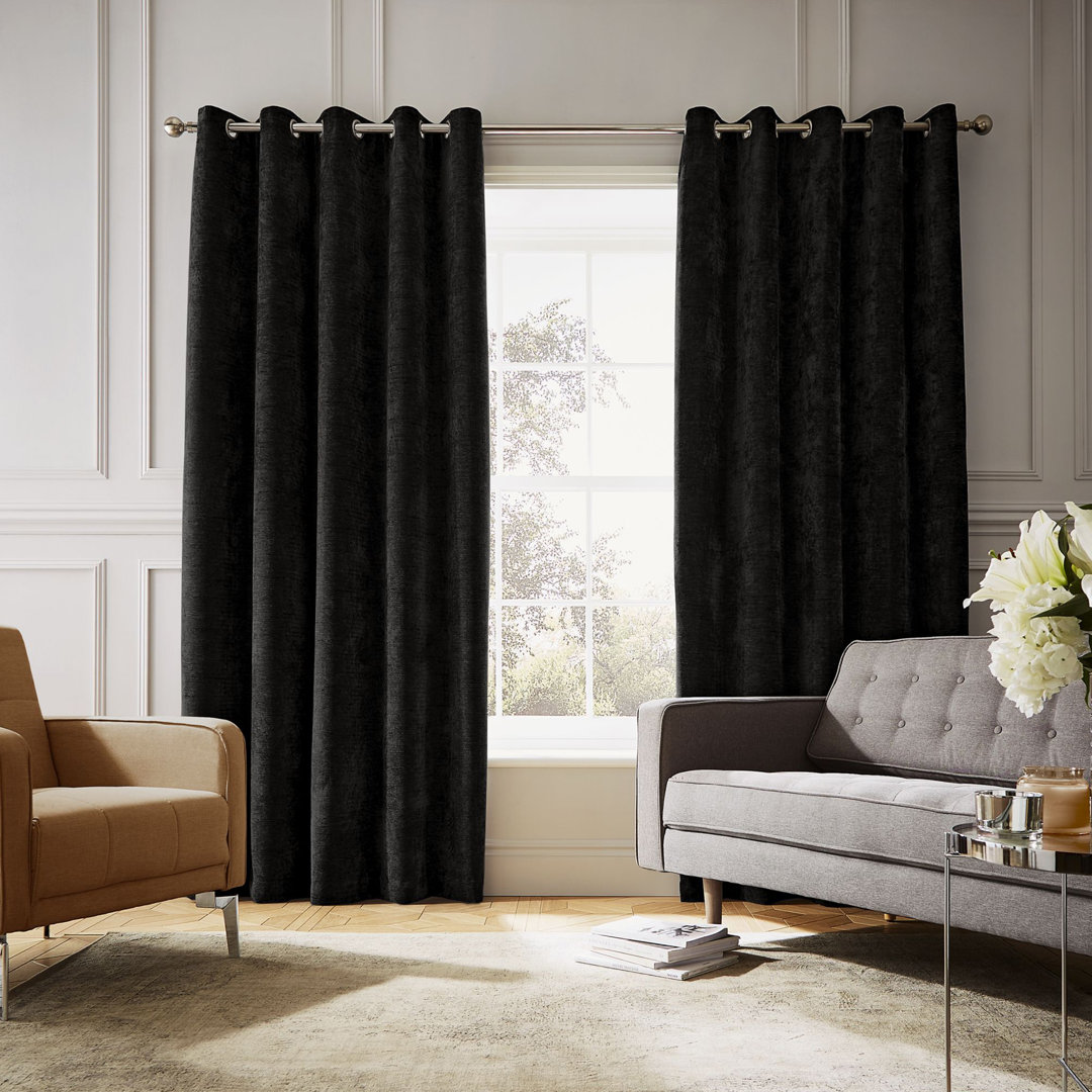 Selene Luxury Chenille Weighted Thermal Eyelet Cur Semi Sheer Curtain Pair