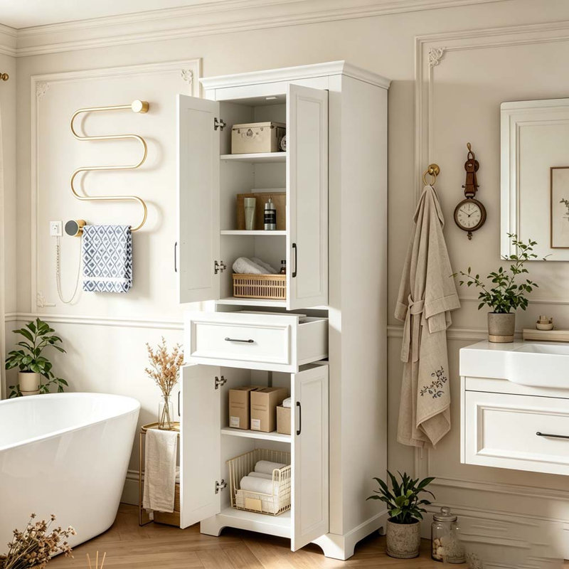Meuble-lavabo autoportant de 70,8 po de conception moderne et élégante, 4 portes et 1 tiroir, rangement compact avec tablettes réglables