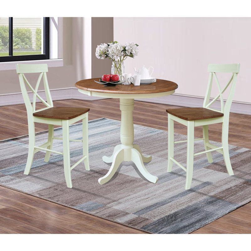 Ensemble de salle à manger extensible à hauteur de comptoir 3 pièces Britza, Noyer blanc / écorce