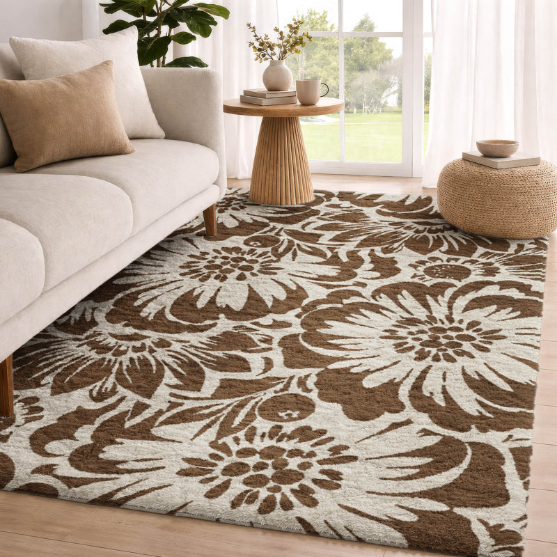Tapis à poil long de qualité supérieure lavable à la machine ADS551, Brun, 5 pi x 7 pi 6 po