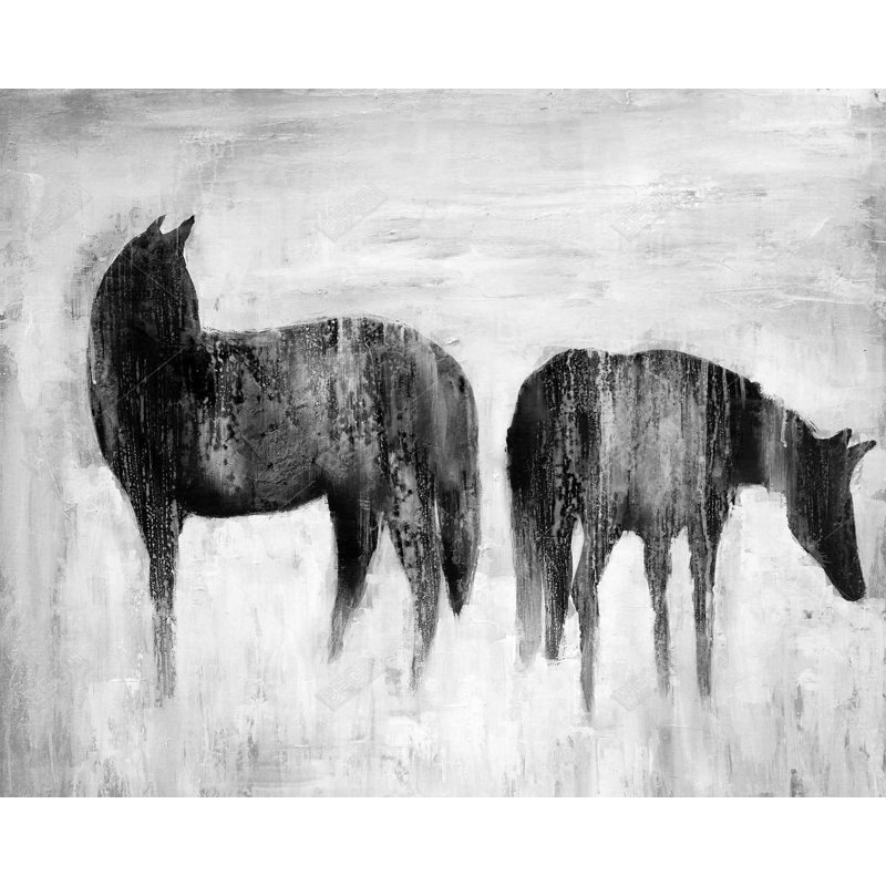 Chevaux, silhouettes dans la brume - Toile abstraite, décoration intérieure