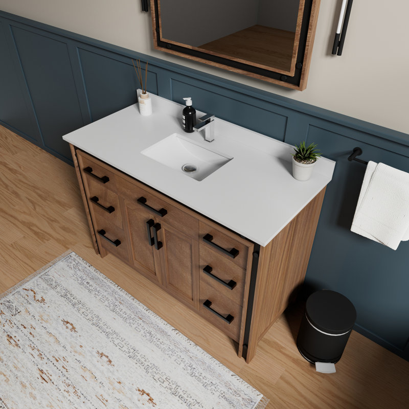 Meuble-lavabo gris foncé 48 po X P 22 po D, ensemble de comptoir en quartz blanc et robinet, Gris foncé