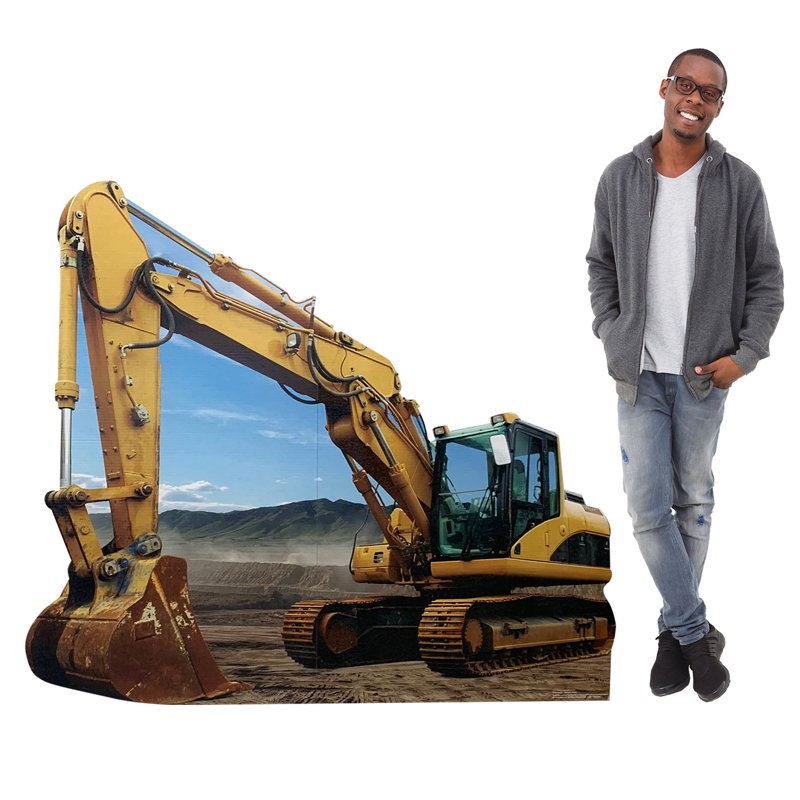 Large Yellow Construction Excavator Cardboard Standup