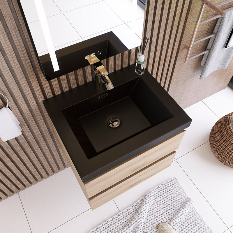 Meuble-lavabo mural simple 23,5 po avec plateau en résine Luhe, Naturel