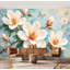 Papier peint adhésif autocollant Magnolias blanc rétro bleu auto-adhésif amovible pour décoration murale 69 po x l 96 po-129518024