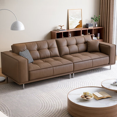 Coffee Genuine Leather Modular Sofa cushion couch