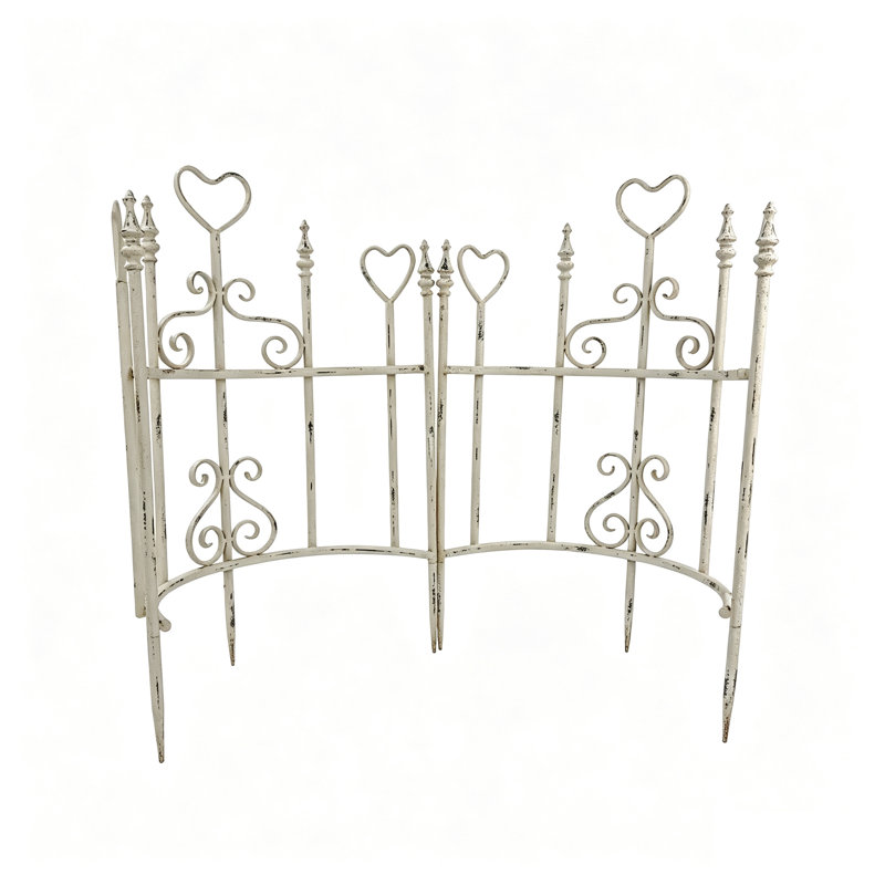 Bordure de jardin en fer forgé vintage de 74,3 cm (29,25 pouces), blanc antique