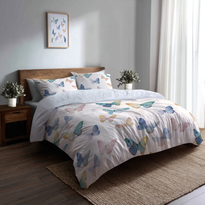  Insects Bedding Set Of 3 Pcs - Airy Butterfly Air  Duvet Cover And Throw Pillow Set