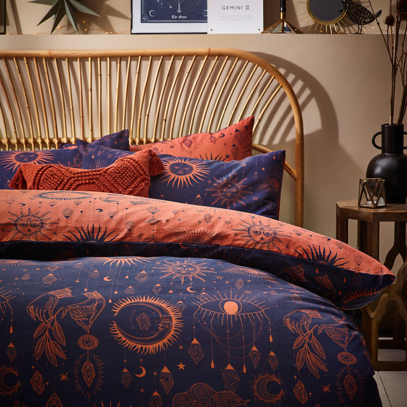 Cotton Blend Abstract Duvet Cover Set with Pillowcases Included, Bronze/Navy, Double - 2 Standard Pillowcases