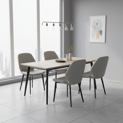 18.5'' H Modern Faux Leather Dining Chair Set — Mid-Century Padded Accent Chairs with Stitch Detail, Matte Black Metal Legs, and Ergonomic Curved Back (Set of 2)