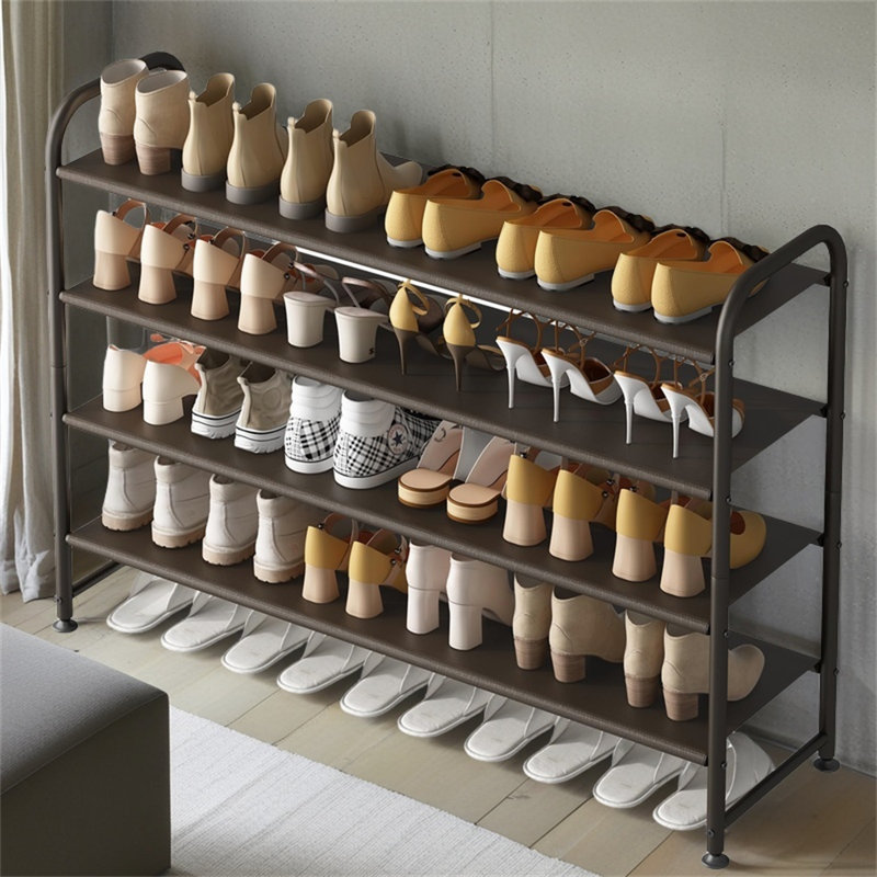 Range-chaussures 4 couches avec longue tablette de rangement, large range-chaussures en métal, Brun