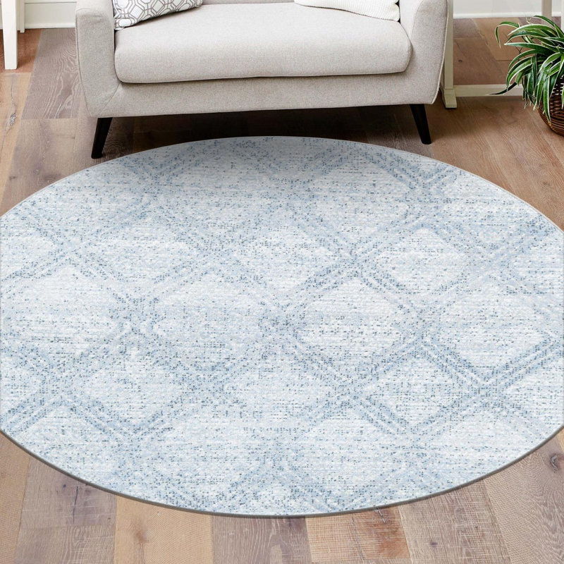 Tapis Langley Street® Modern Trellis Massie, Rond 7 pi 10 po, Bleu clair