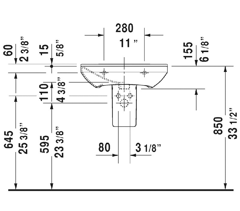 P3 Comforts Ceramic 22" Wall Mount Bathroom Sink with Overflow