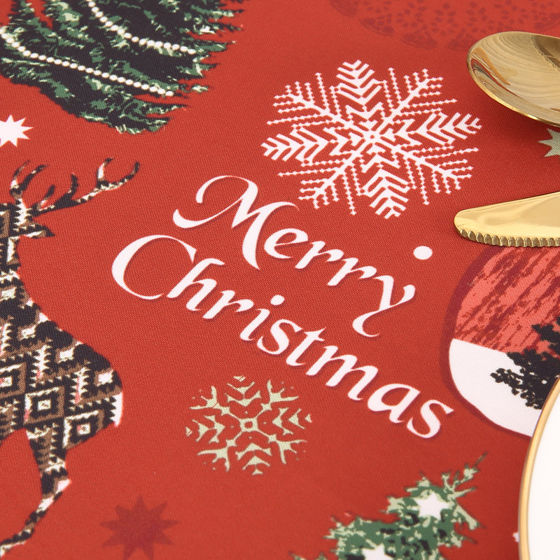 Red Oil-Proof Fabric with Reindeer & Snowflake Print | Washable Durable Holiday Cover for Indoor/Outdoor Party Decor, 79 cm L