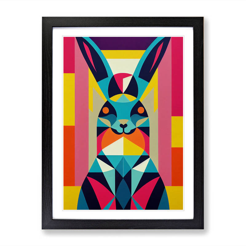 Geometric Rabbit Abstract - Single Picture Frame Painting, Black, 64cm H x 46cm W x 2cm D