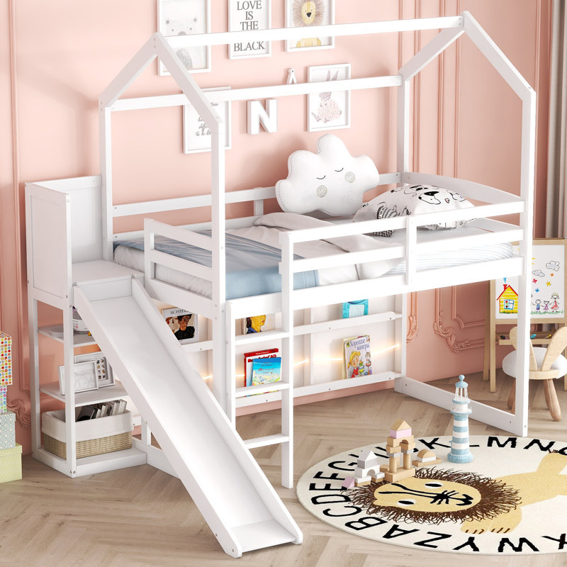 Twin Size Loft Bed With Storage, White