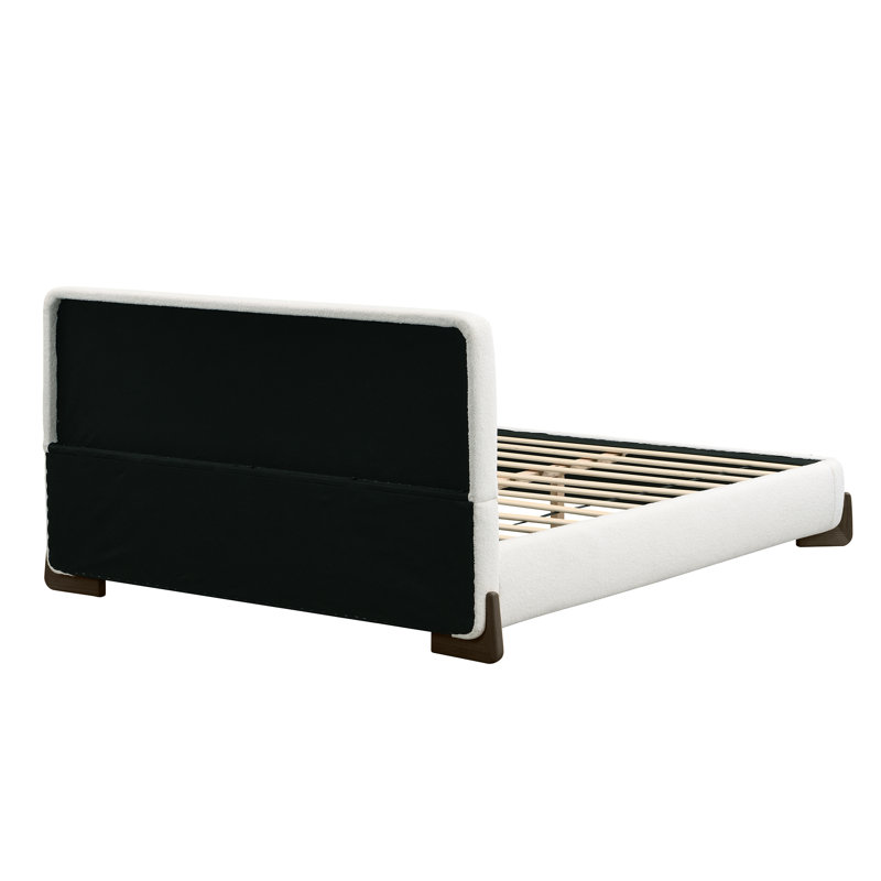 Upholstered Platform Bed Frame, King, White/Brown