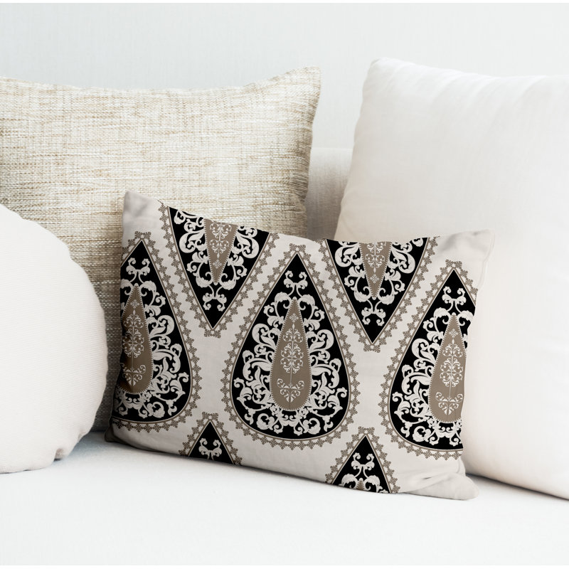 Paisley Outdoor Reversible Throw Pillow, Black