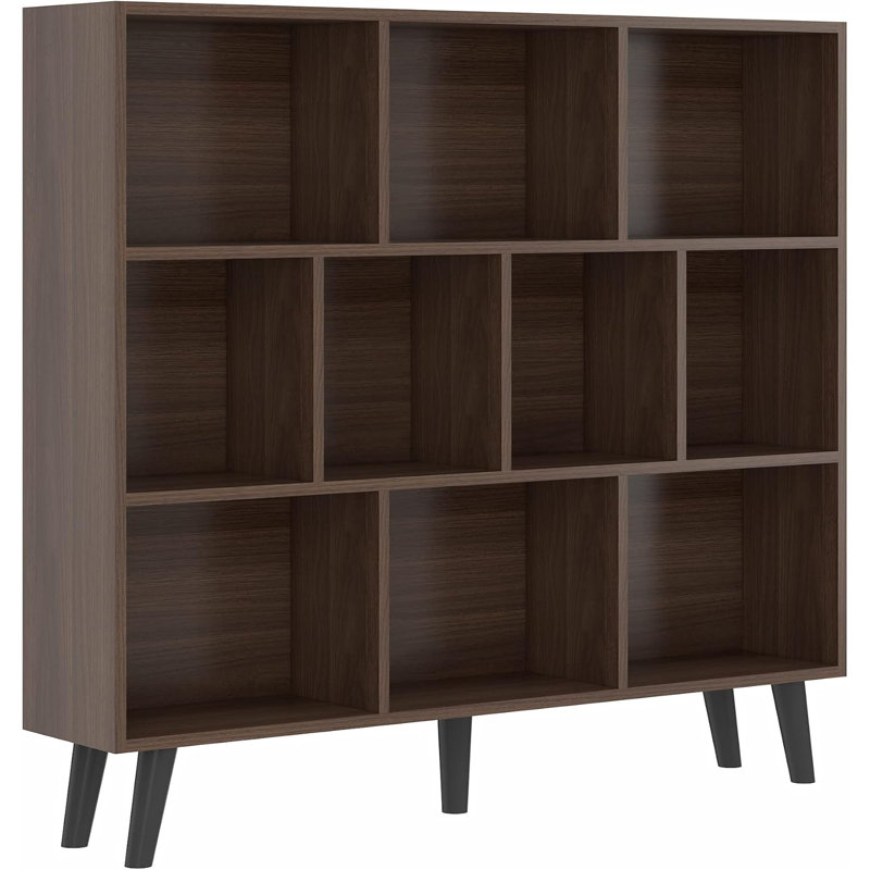 WAHEY Bookcase, 10 Cube Open Storage Display Bookshelf With Legs, HOFB013, Walnut, 36.8"H x 57.1"W x 9.4"D